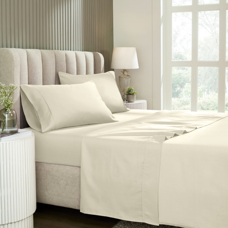 Ensemble de draps supérieur en mélange de coton infroissable à densité de tissage 1200 fils Superior, Ivoire