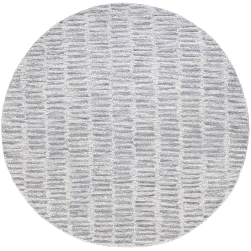 Jenaveve Hand Tufted Wool/Cotton Striped Rug in Silver/Gray, Round 6'