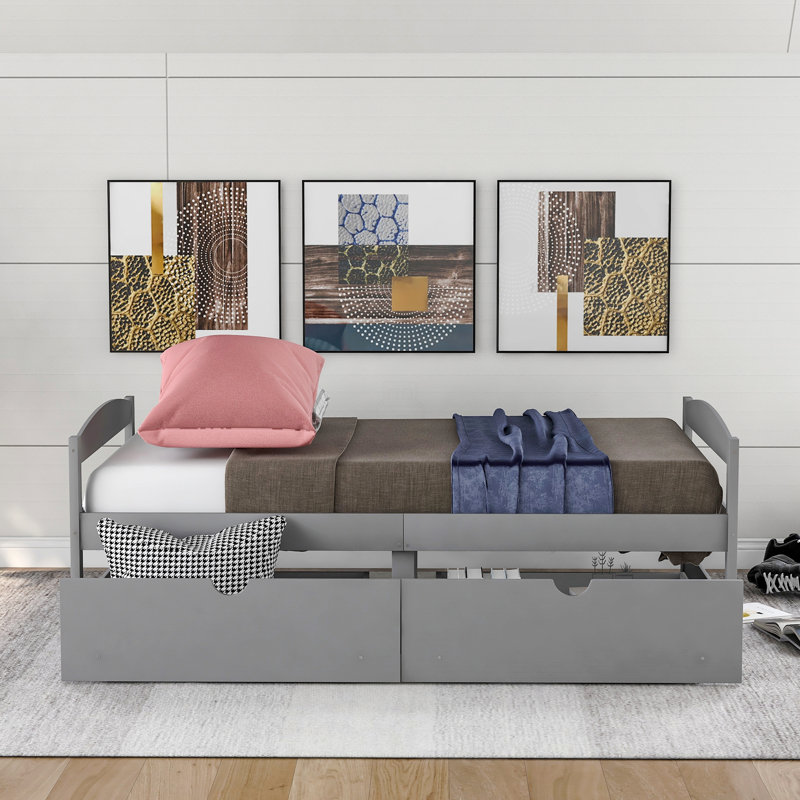 Lit plateforme simple avec deux tiroirs, Gris
