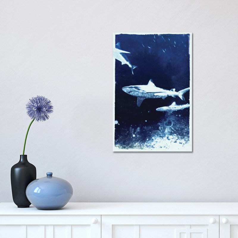 Indigo Sharks by 33 Broken Bones - Wrapped Canvas Painting