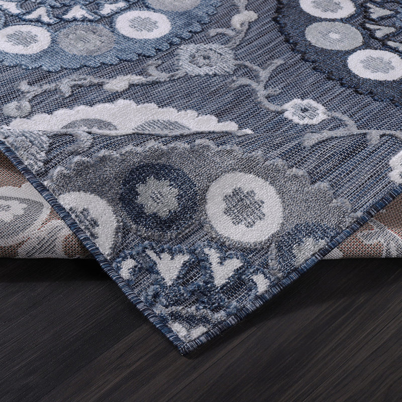 Chartier Navy Indoor/Outdoor Rug, Runner 2'2'' x 10'