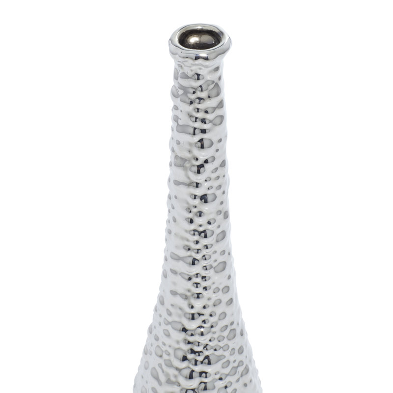 Elegant Trio Silver Ceramic Vase Set with Textured Finish