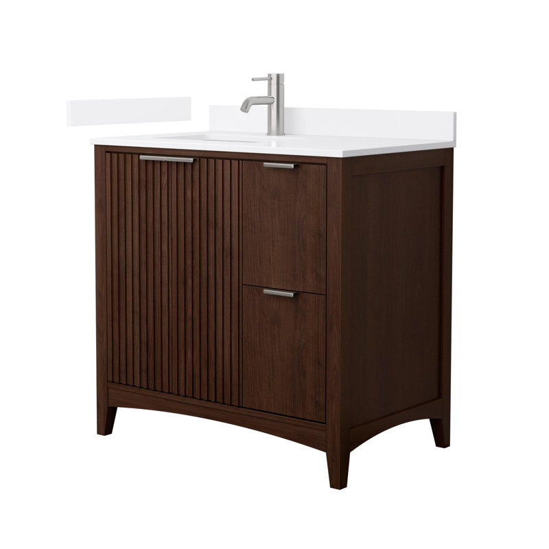 Palmilla 36" Freestanding Single Bathroom Vanity with Quartz Top, Brown, Matte Black, White Quartz