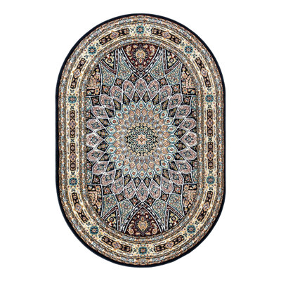 Jackson Oriental Ivory/Navy Blue Area Rug
