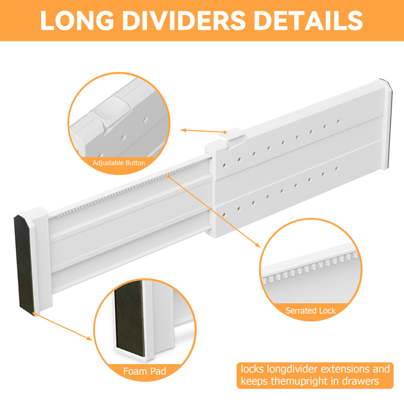 10 Pack Drawer Divider, 4" High, 11-17" Adjustable Drawer Dividers, Non-Slip Expandable Dresser Organizer for Baby Clothes, Bathroom, Bedroom, Kitchen and Office Storage, 10 Pack, White