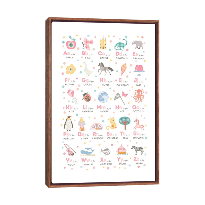 «Girls Alphabet», reproduction d'impression, H 40 po x l 26 po x P 1,5 po, Toile avec cadre brun, Pas de tapis