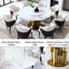 Table de cuisine ronde 59 po 59 po, paresseux à 360 degrés, pierre frittée résistante aux taches et aux chocs, luxe américain, 8 places, table de salle à manger blanc doré avec plateau tournant en pierre, espace compact, design,
