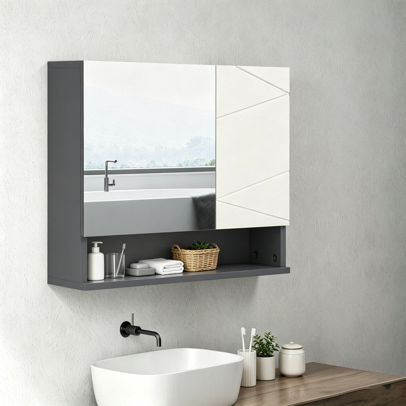 W H Medicine Cabinet Mirror, Black