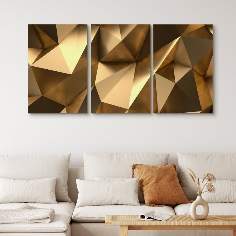 Luxury Abstract Polygonal Background 3D Effect Rendering Canvas 3 Pieces Print, 36" H x 72" W x 1.5" D