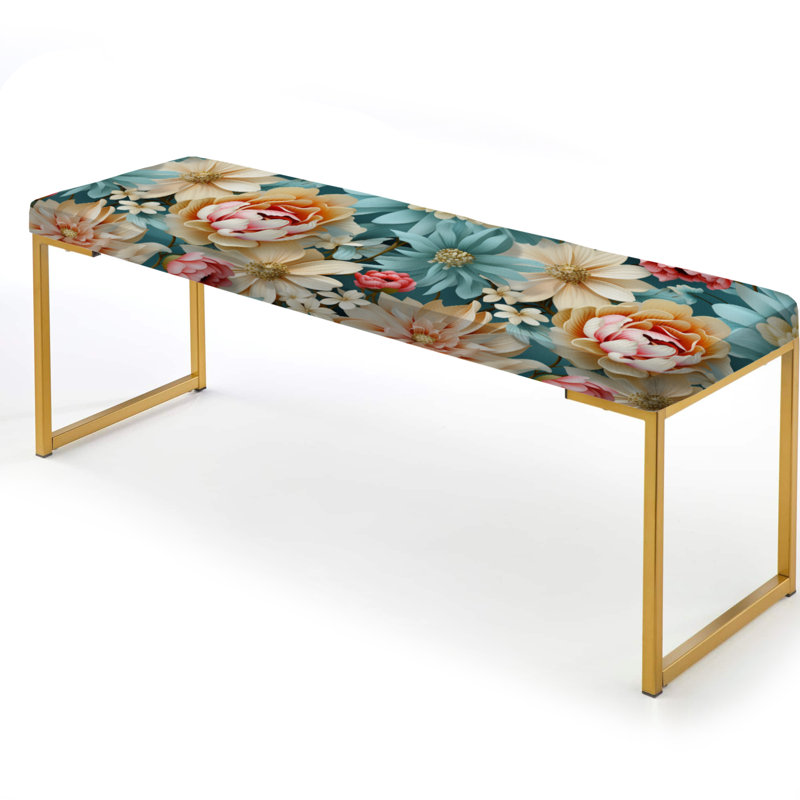 Banc floral rembourré or, Antique Pastels Flowers Accent