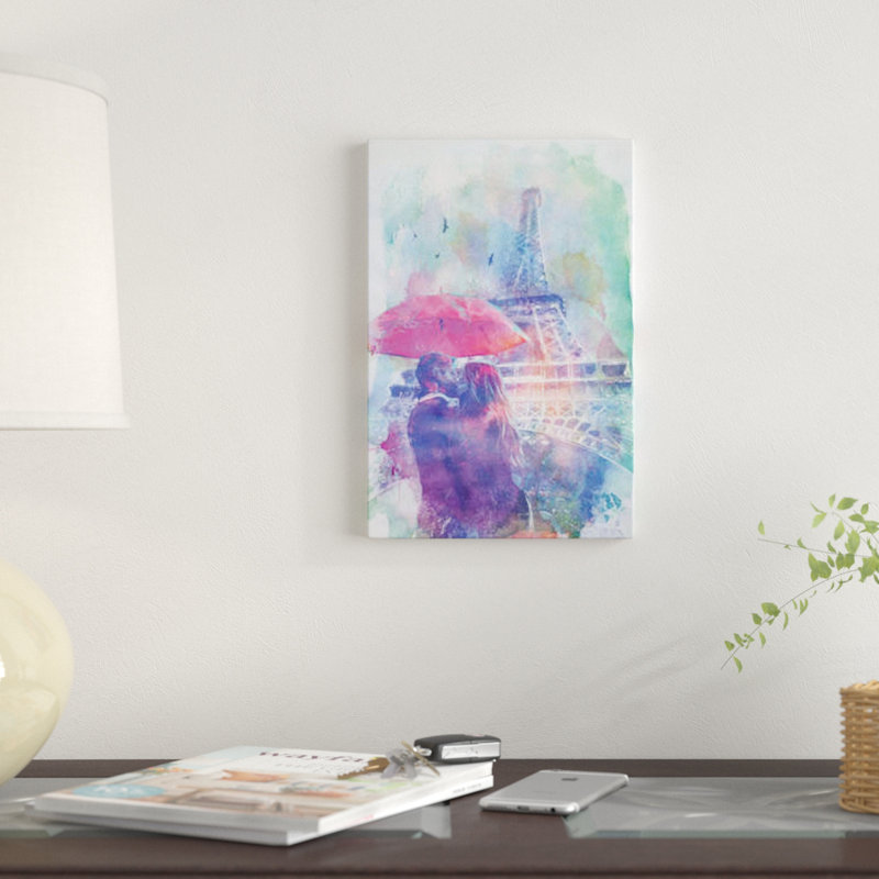 «Eiffel Tower Love», impression sur toile, H 26 po x l 18 po x P 1,5 po, Pas de tapis, Toile tendue