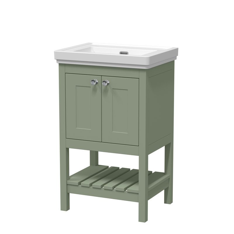Bexley 531mm Single Bathroom Vanity with Integrated Fireclay Basin, Fern Green