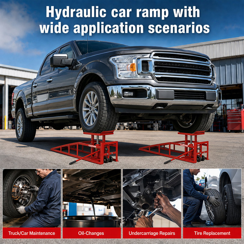 5-Ton Hydraulic Car Ramps with Wheels – 9-15" Lift Height, Low Profile Portable Service Ramps for Oil Change & Maintenance (2-Pack) – Red