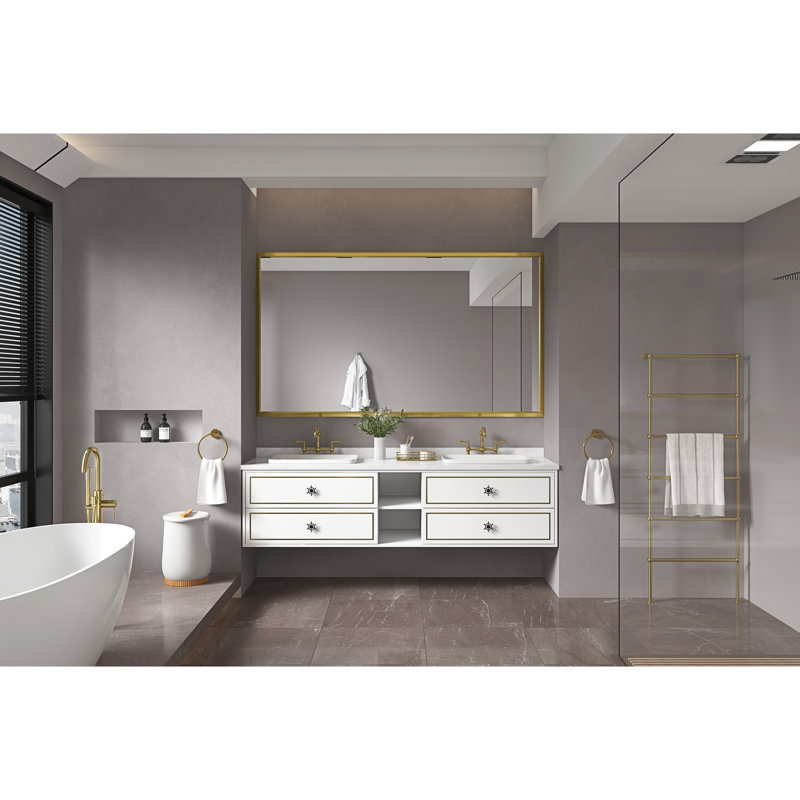 Miroir de salle de bain 96 po x 48 po en métal avec cadre, revêtement rouille, réflexion claire et exacte, style, suspension murale, horizontale ou verticale, or, aluminium 96 po L 48 po Miroir H encadré, rectangulaire,