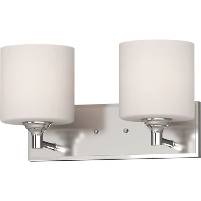  Applique murale d'intérieur 2 lumières en nickel brossé avec abat-jour cylindriques en verre blanc