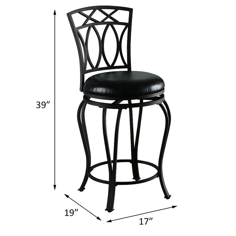 Tabouret de comptoir pivotant rembourré noir - métal et cuir, H 39 po, capacité de 200 lb, salle à manger, structure de style traditionnel, assise, hauteur 39 po