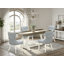 Ensemble de table de salle à manger 6 pièces - 4 chaises de style Mid-Century avec siège en tissu de lin bleu bébé et dossier capitonné à boutons - Table de salle à manger et banc d'intérieur - Lin brossé blanc-2046970059