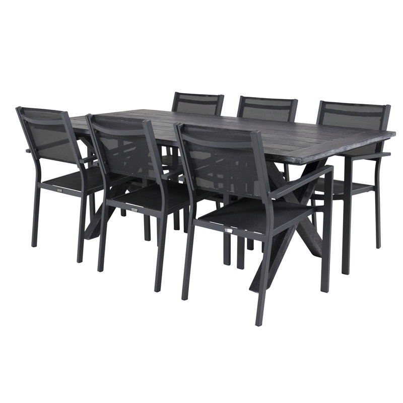 Dhairya 6 - Person Acacia Solid Wood Patio Dining Set Rectangular Table