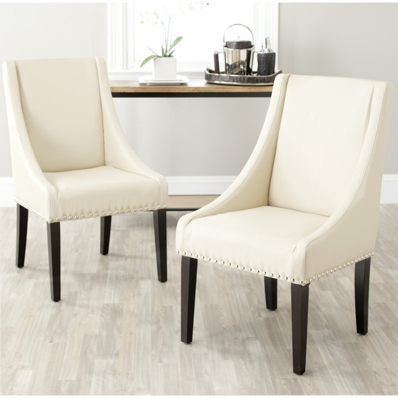 Daddario 49.02cm H Linen Upholstered Side Chair, Faux Leather - Cream