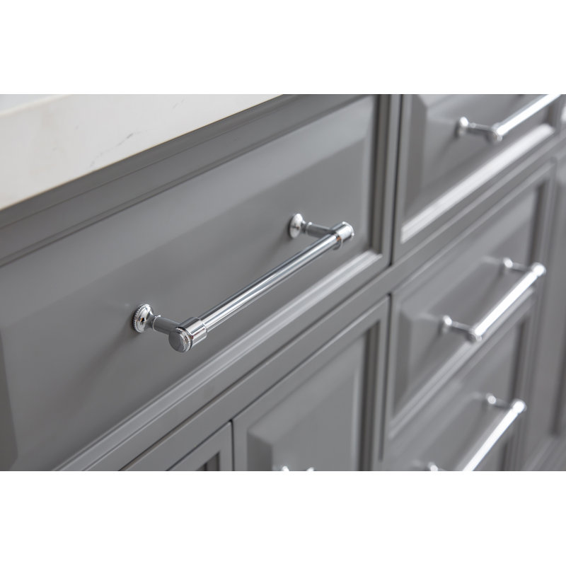 60" Palace Collection Quartz Carrara Cashmere Grey Bathroom Vanity Set With Hardware And F2-0013 Faucets in Chrome Finish