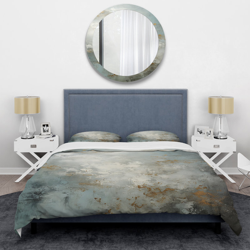 Minimalisme gris Lunar Surface 5 - Ensemble de housse de couette Tachisme, Housse de couette pour grand lit et 2 taies décor
