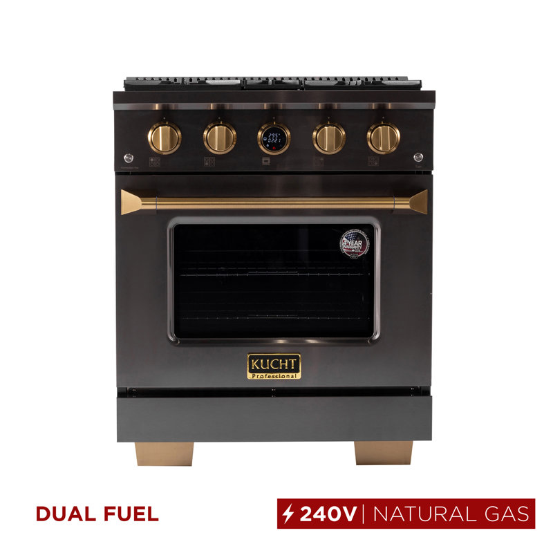 30 in. 4.2 cu. ft. 4 Burners Dual Fuel Range with Kucht Horus Thermostat, Titanium Stainless Steel, Natural Gas