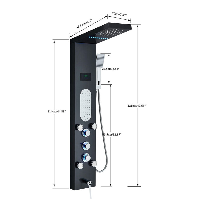 44.48'' Shower Panel with Fixed Shower Head, Black