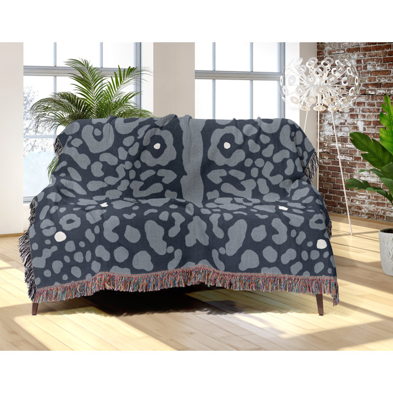 Jeté en coton Cheetah, Bleu gris, 60 po x 80 po