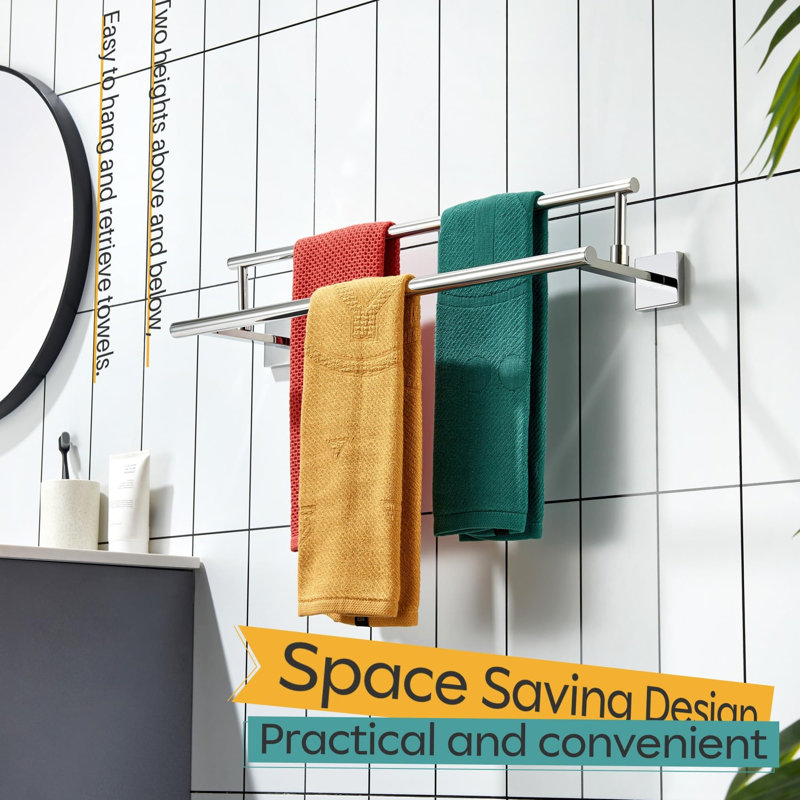 Porte-serviettes mural double en acier inoxydable 24 po, Chrome poli