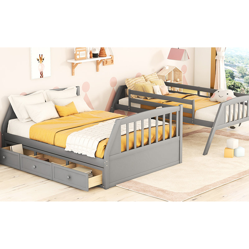 Lit superposé simple gris avec. Structure solide en bois massif. Optimisation de l'espace. Option de couchage polyvalente. Sécuritaire pour. Aucune boîte à ressorts dans les tiroirs et la commode. Fabrication durable. Espace de rangement supplémentaire.