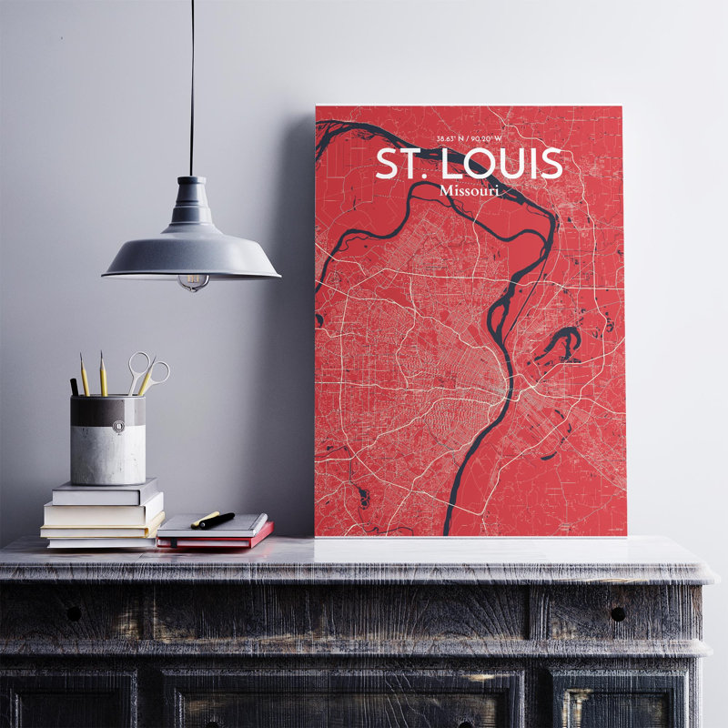 St. Louis City Map, impression, Rouge / Bleu marine, H 27,6 po x l 19,7 po