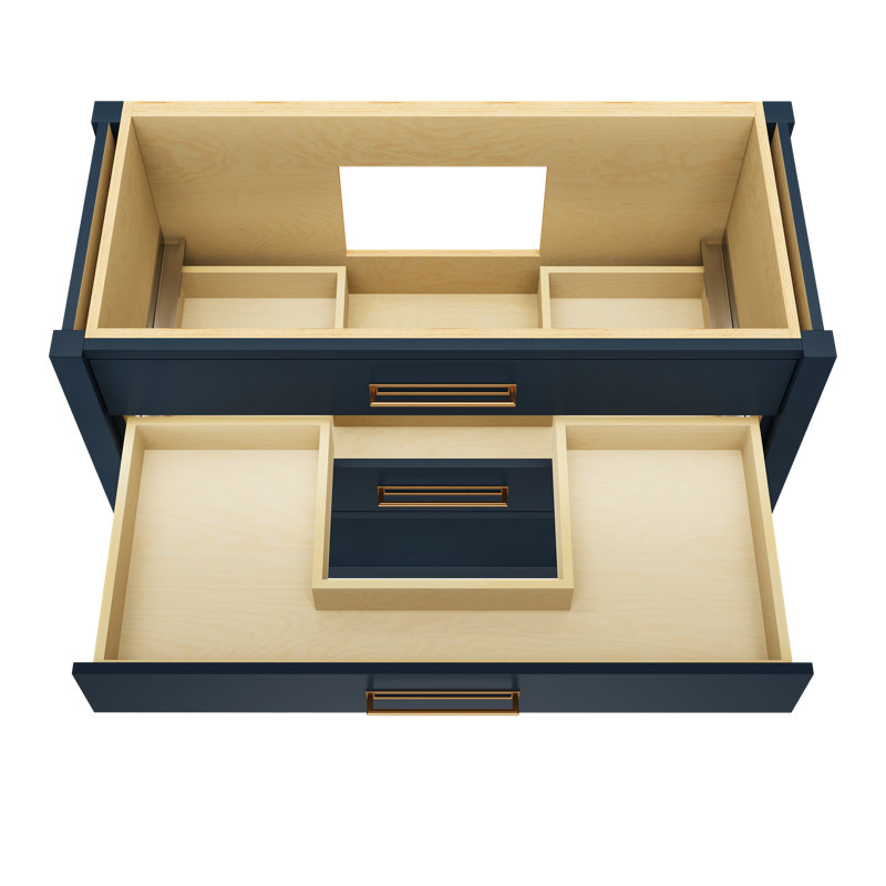 Kiawah Three-Drawer Single Bath Vanity, Hague Blue, Satin Gold, 48"
