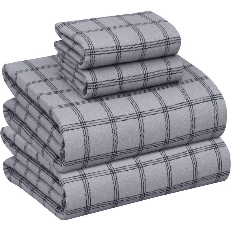 Ensemble de draps en flanelle 100% coton, 4 pièces, draps d'automne chauds et douillets de 16 po, Open Grid Checkered