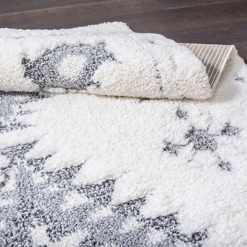 Tapis gris diamant à poils longs, Rectangle 5 pi 3 po x 7 pi 7 po