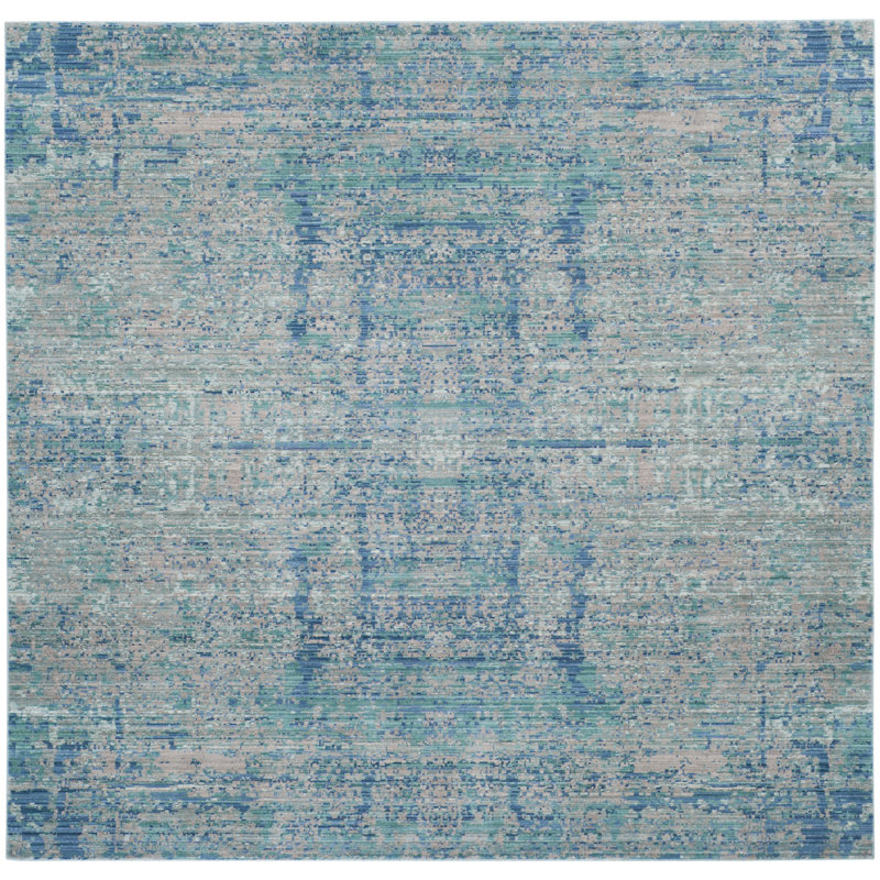 Tapis abstrait bleu clair, Carré 6 pi 7 po
