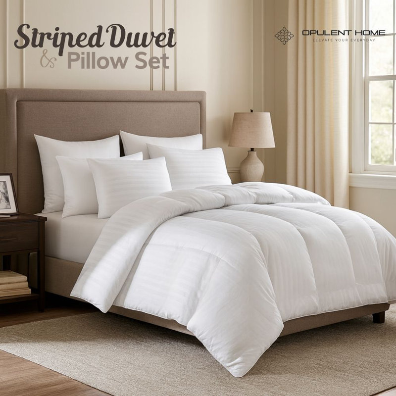 Opulent Home Striped Summer Duvet & Pillow Set – 4.5 Tog Ultra Lightweight, Breathable & Hypoallergenic - Available Single/Double/King/Super King