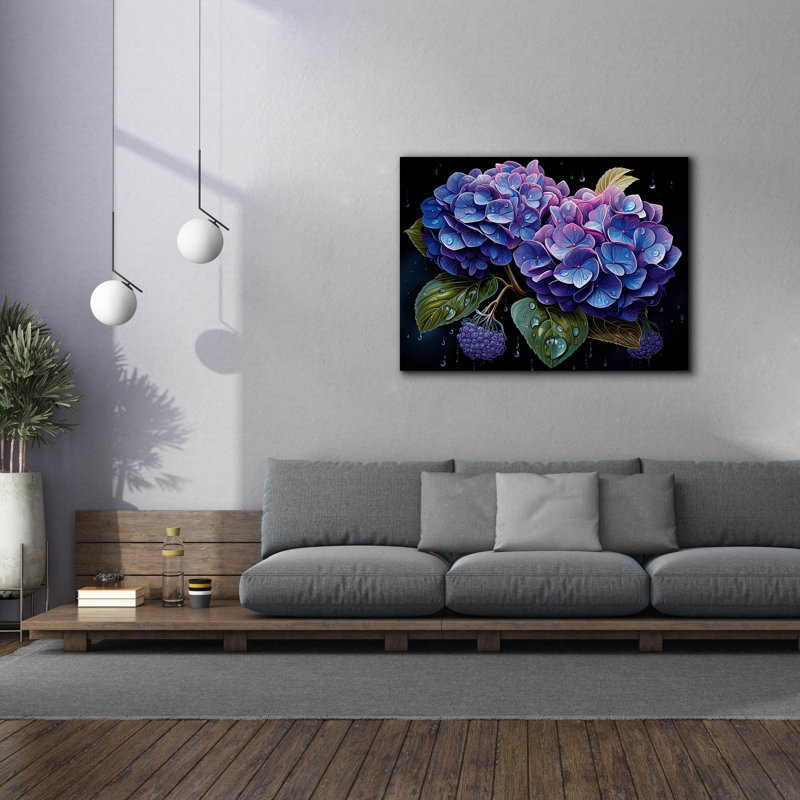 «Blue Hydrangea» par Momart, art mural sur toile, H 40 po x l 54 po x P 1,5 po