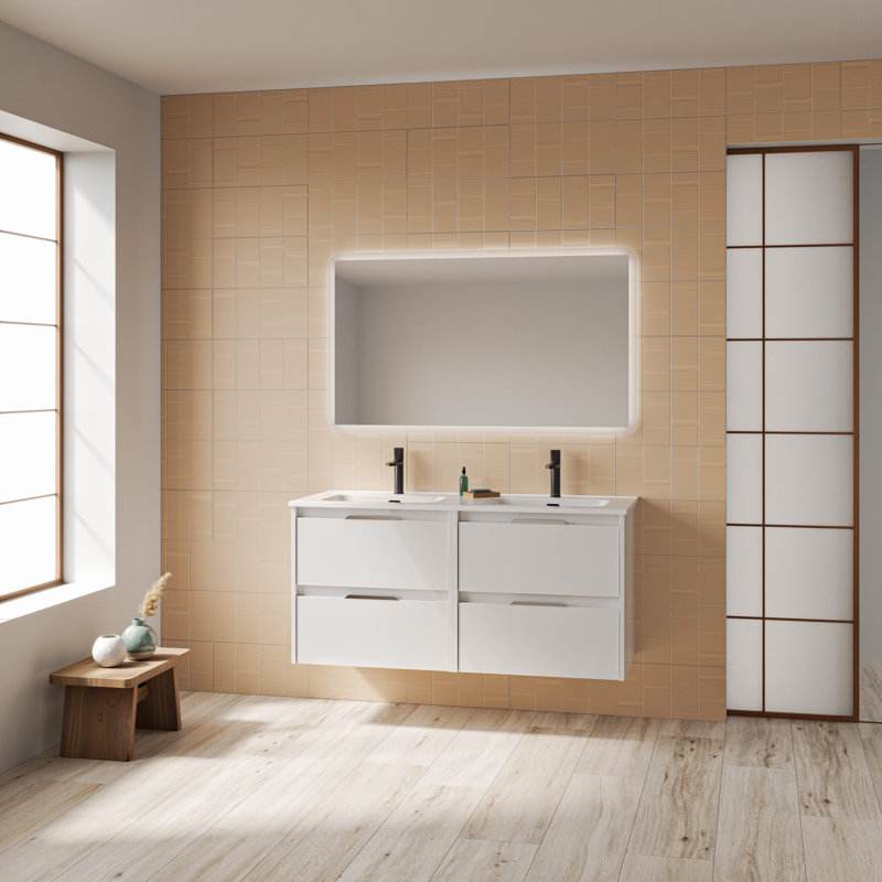 Jenziel 1200mm Double Bathroom Vanity with Integrated Ceramic Basin, White, Glossy Anthracite