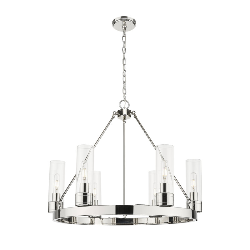Jaiwan - Lustre 6 lumières avec abat-jour, Clair, Nickel poli