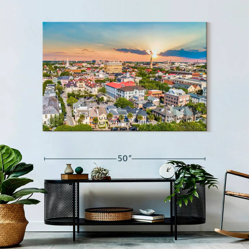 Vue aérienne du centre-ville de Nicci, Charleston, H 34 po x l 51 po