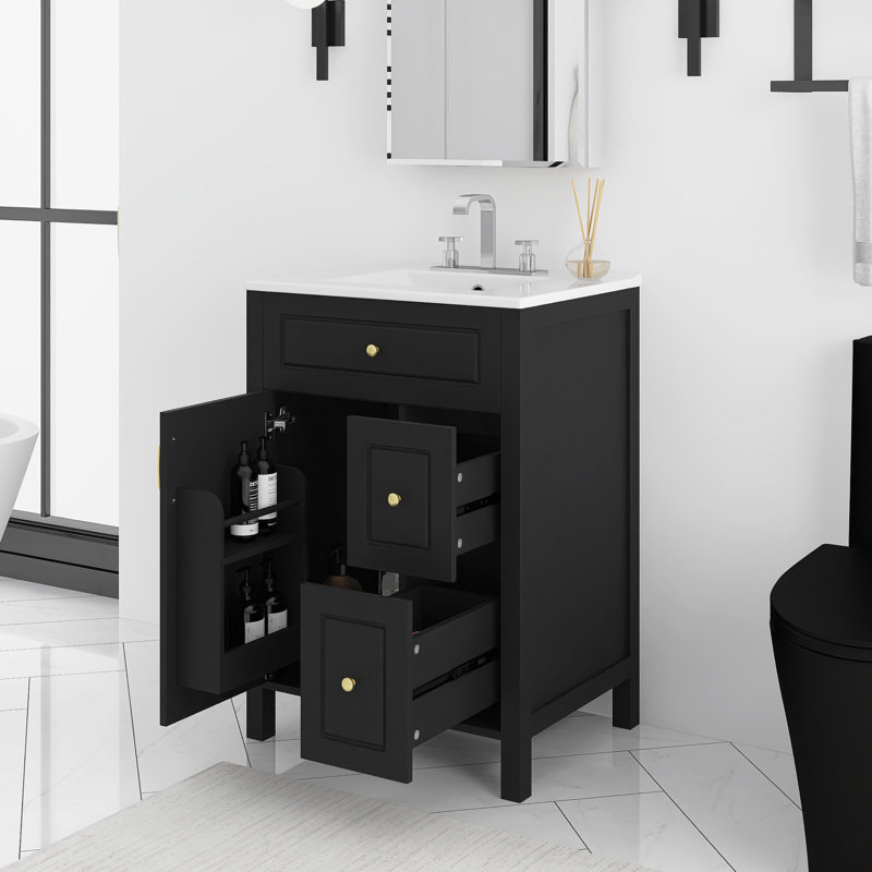 24'' Freestanding Bathroom Vanity With Integrated Ceramic Top, Black