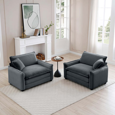 Luxurious Corduroy Deep Seat Sofa Set with Two Single Sofas