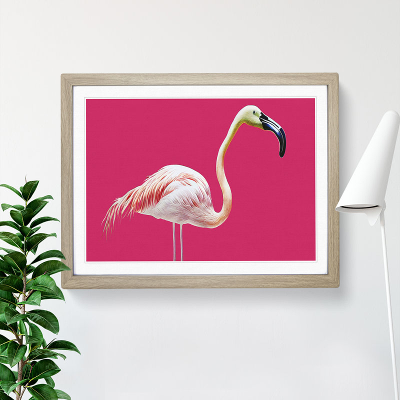 Tranquil Flamingo - Single Picture Frame Print, 46cm H x 64cm W x 2cm D, Oak Framed