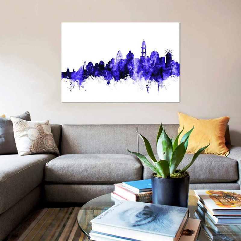 «Santorini Skyline» par Michael Tompsett, impression sur toile, H 26 po x l 40 po x P 1,5 po, Toile tendue, Pas de tapis