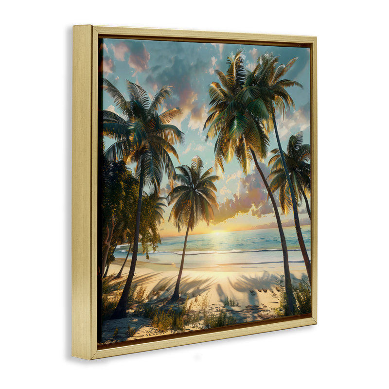 Art mural sur toile flottante, plage tropicale à travers les palmiers, design par LSR Creative Studio, H 25 po x l 25 po