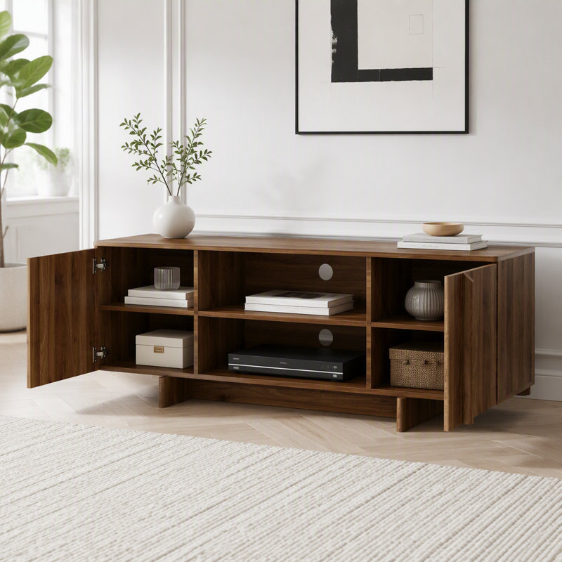 Meuble télé et armoire de rangement de style ferme moderne du milieu du siècle, 55 pouces