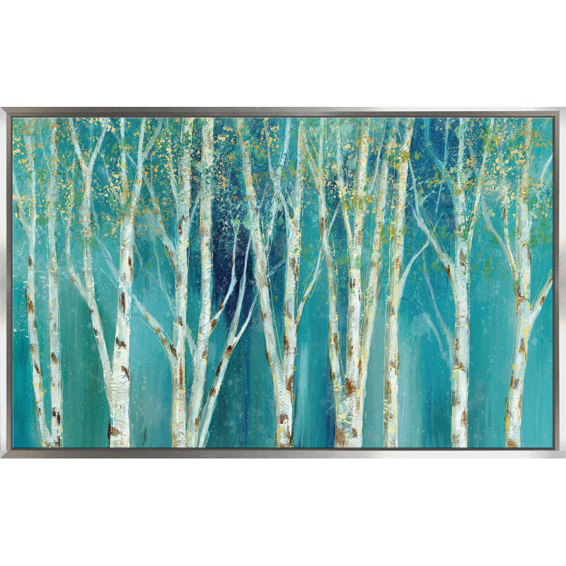«Birch», reproduction de peinture acrylique, H 27,5 po x l 43,5 po x P 2 po, Cadre flottant argent