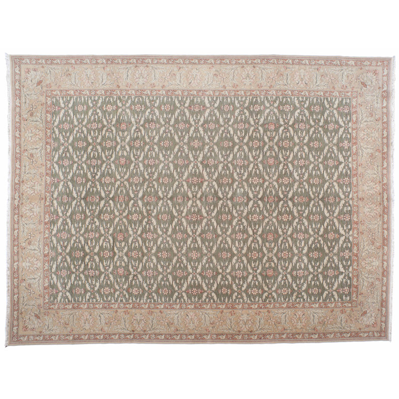 Tapis de zone en laine beige/gris 9 pi 2 po x 12 pi one-of-kind-noué la à la main European