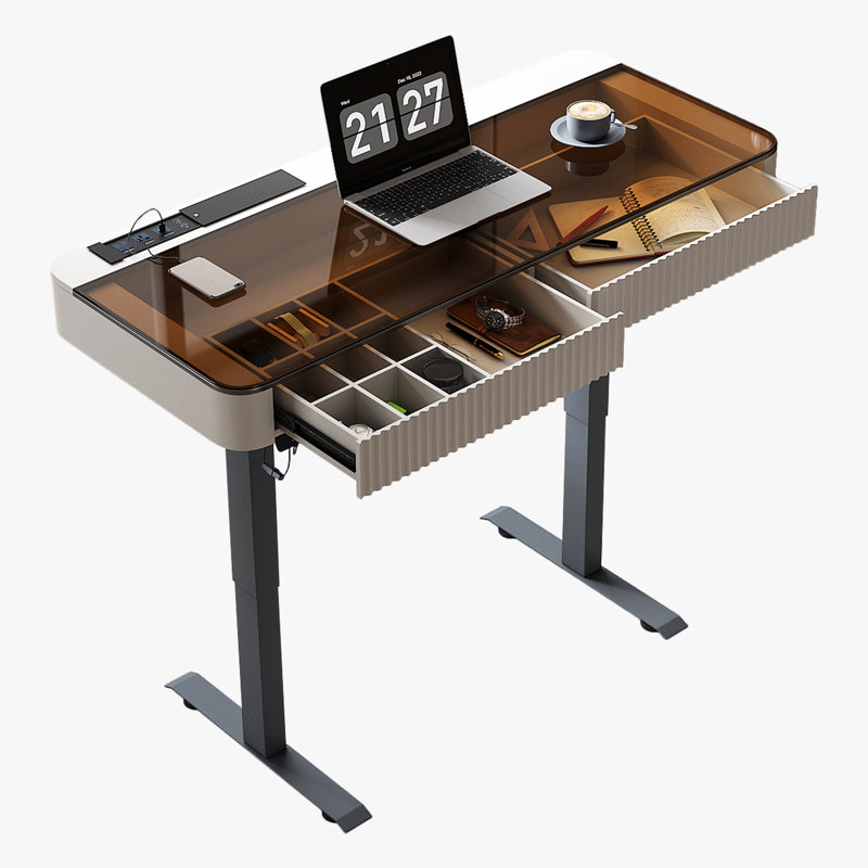 Height Adjustable Rectangle Standing Desk , 74.9 cm H x 134.9 cm W x 58.4 cm D, Beige/Black