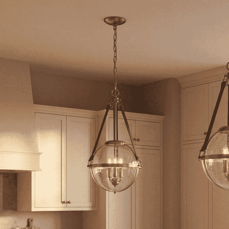 Hubbs 3 lumières Bozeman en laiton chaud, Laiton, H 25 po x l 14 po x P 14 po, Trois lumières